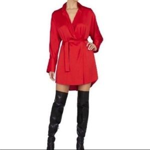 BCBGMaxAzria Red Diane Wrap Shirt Dress, Size XS